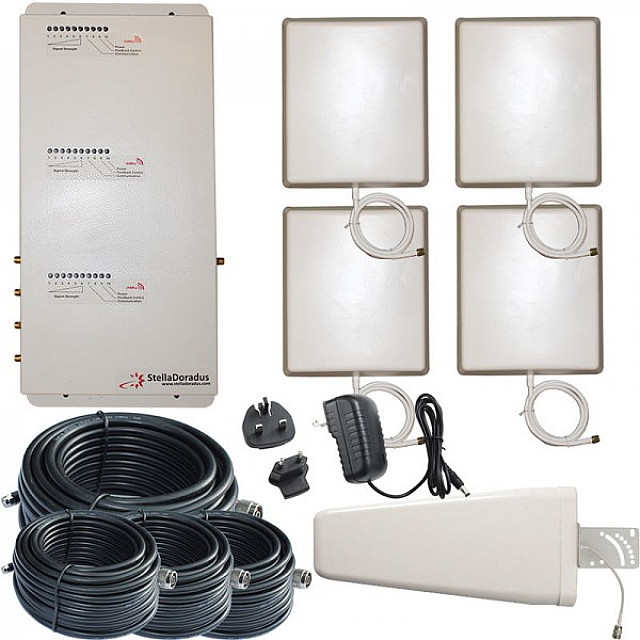 StellaDoradus 800 / 900 / 2100 MHz Frequency Bands 4-Indoor Antenna Signal Repeater Kit (SD-RP1002-LGW-4P)