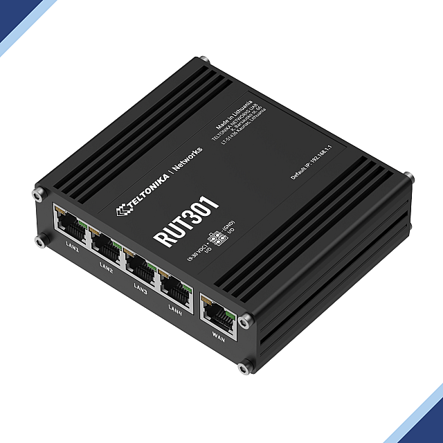Teltonika RUT301: Industrial 4-port Ethernet Router (Tailscale, ZeroTier, Wireguard Capable)
