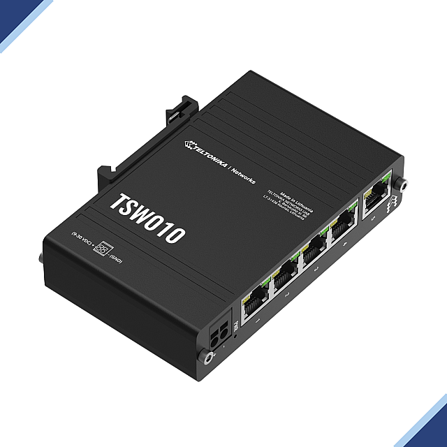 Teltonika TSW010: DIN Rail Industrial Compact 10/100 Network Ethernet Switch