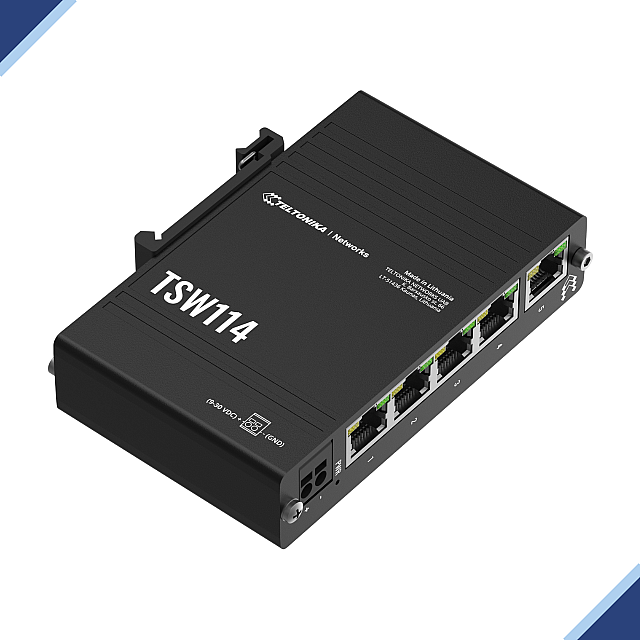 Teltonika TSW114: Five Gigabit Port DIN Rail Mountable Ethernet Switch
