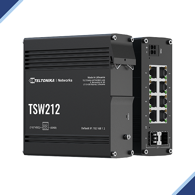 Teltonika TSW212: Industrial Managed Network Switch with 8 Gigabit Ethernet Ports and 2 SFP Ports