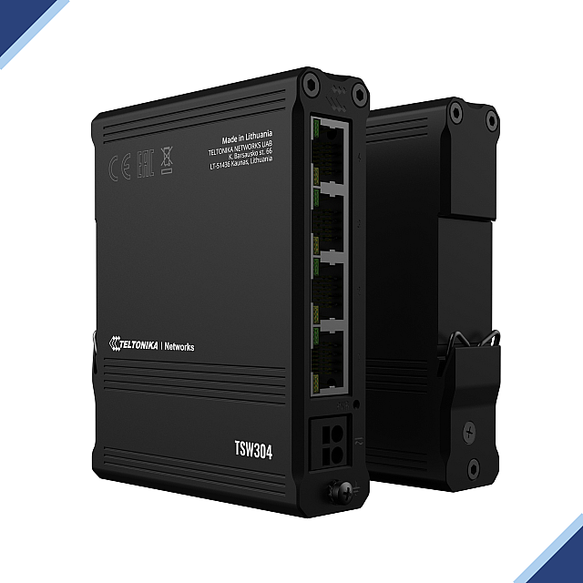 Teltonika TSW304: Small Yet Sturdy Industrial Switch with 4-Port & Built-in DIN Rail